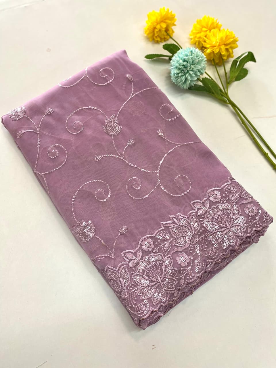 Embroidered silk saari
