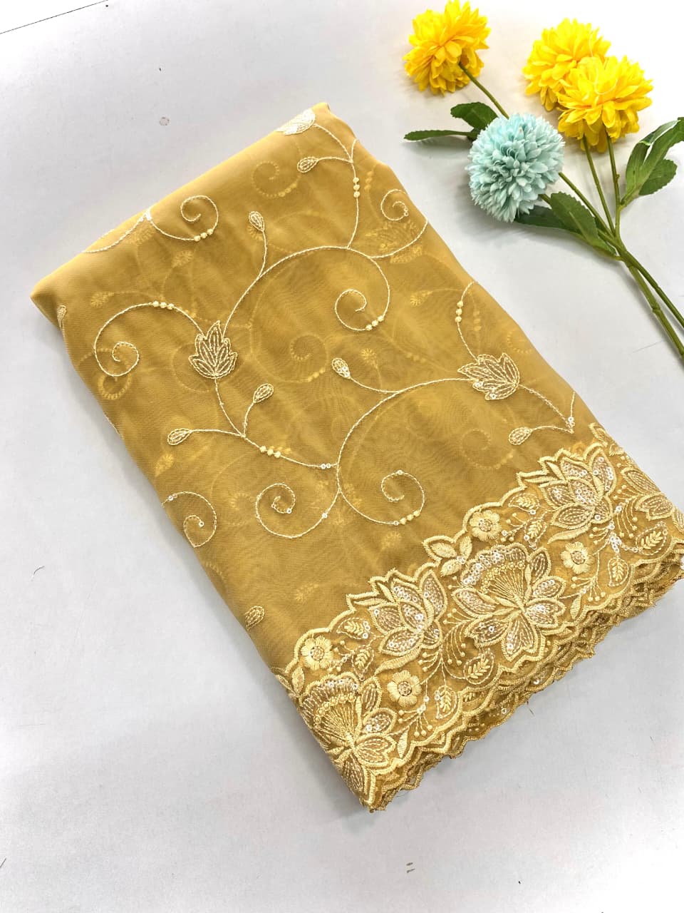 Embroidered silk saari