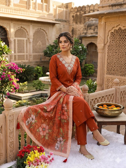 Roman Silk Kurti Dupatta Set