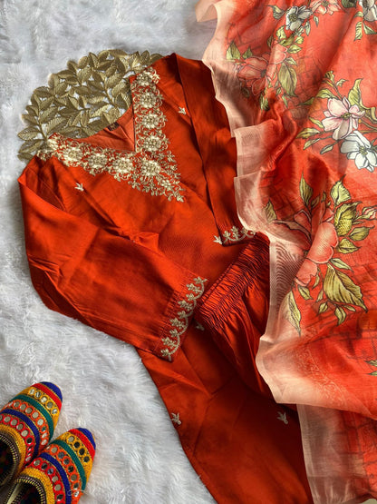 Roman Silk Kurti Dupatta Set