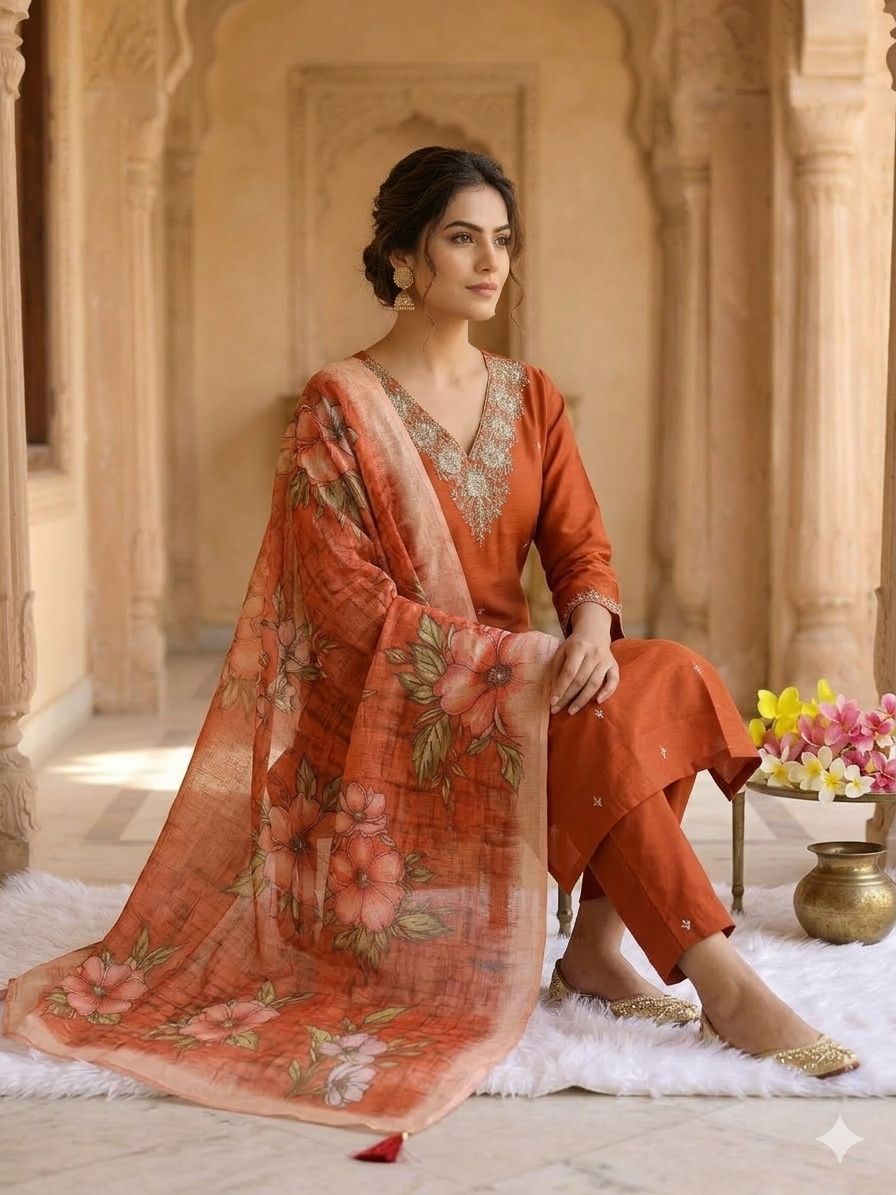Roman Silk Kurti Dupatta Set
