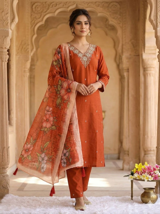 Roman Silk Kurti Dupatta Set