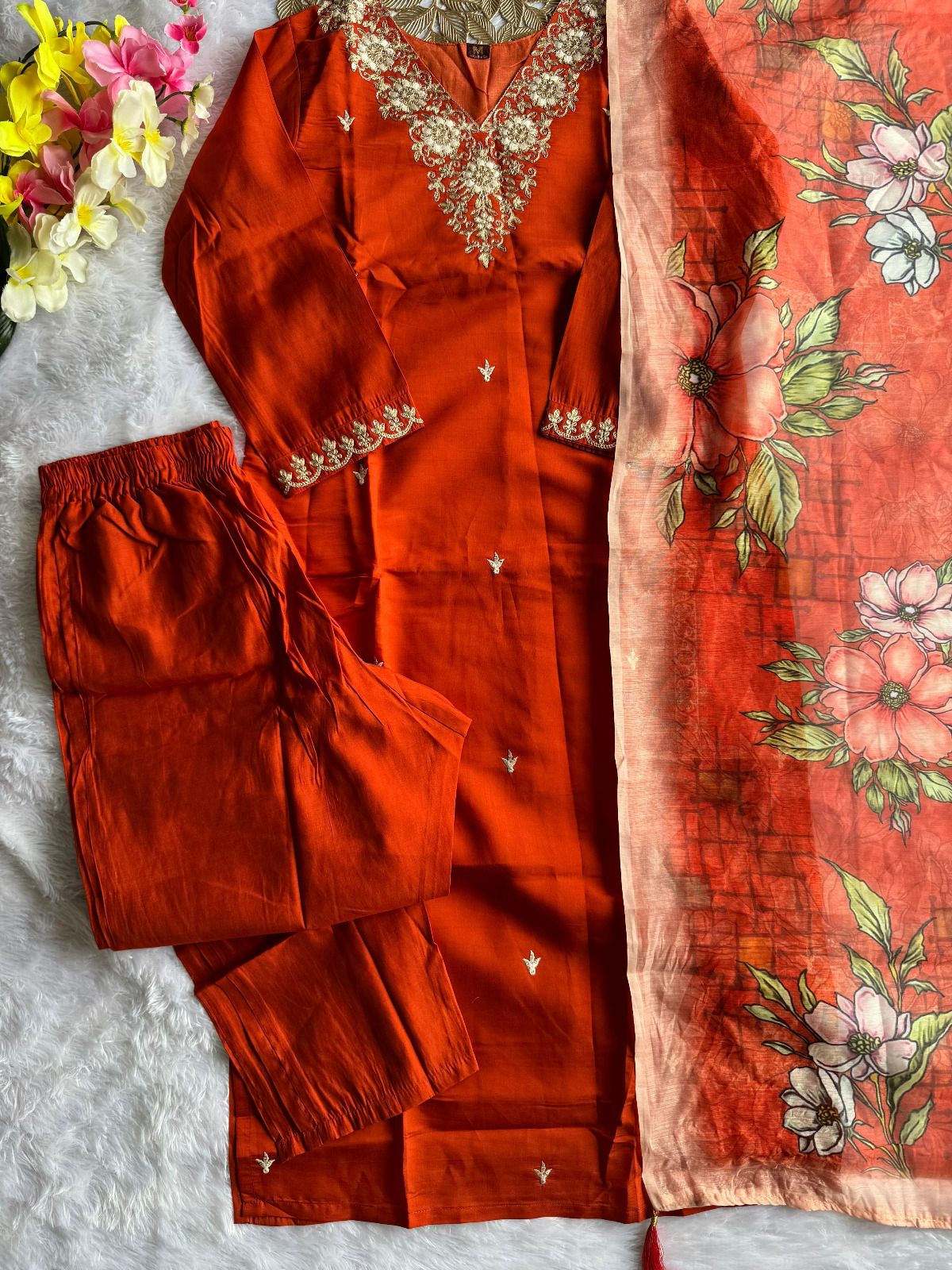 Roman Silk Kurti Dupatta Set