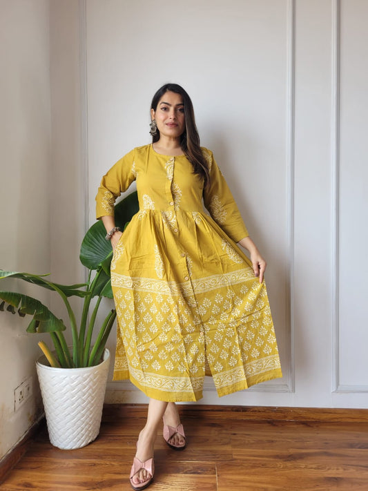 Bagru Hand Printed Long One Piece Dress