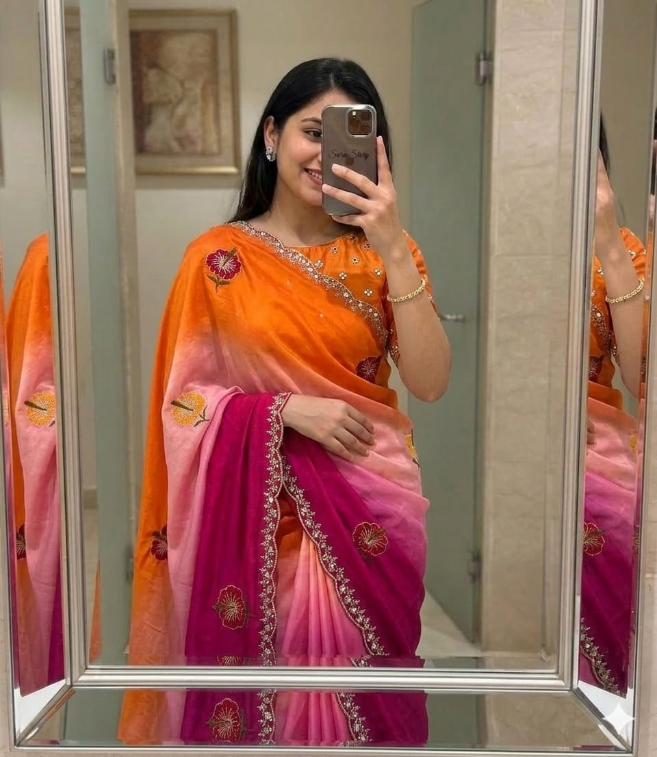 Dual Shade Chinon Silk Saree