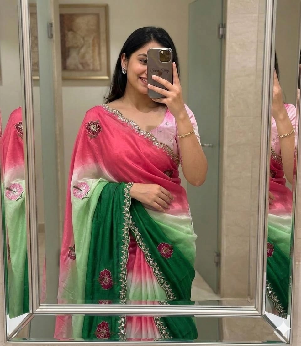 Dual Shade Chinon Silk Saree