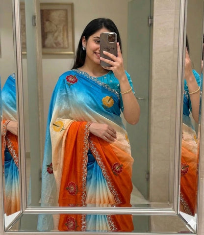 Dual Shade Chinon Silk Saree