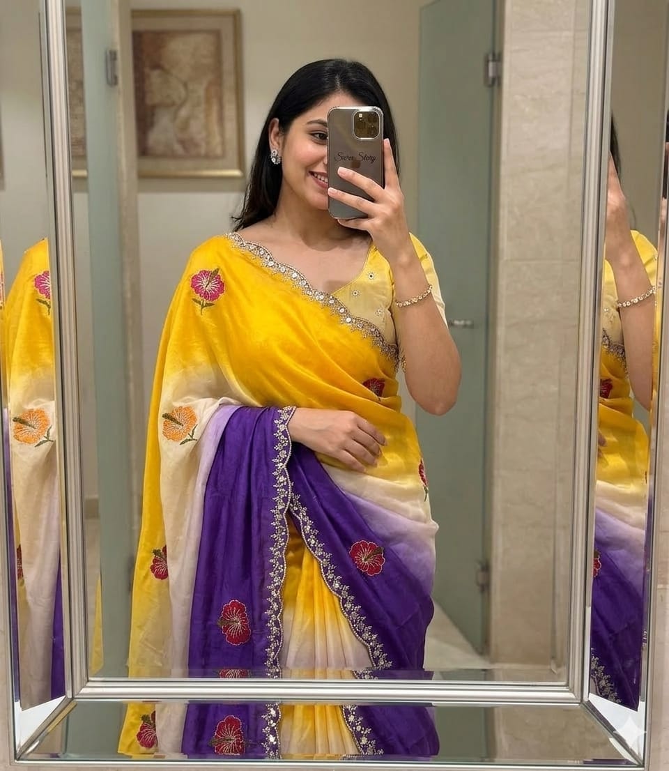 Dual Shade Chinon Silk Saree