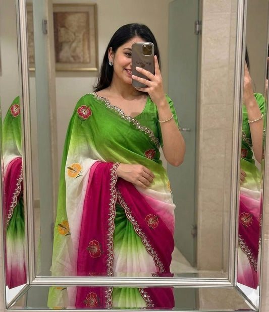 Dual Shade Chinon Silk Saree