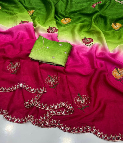 Dual Shade Chinon Silk Saree
