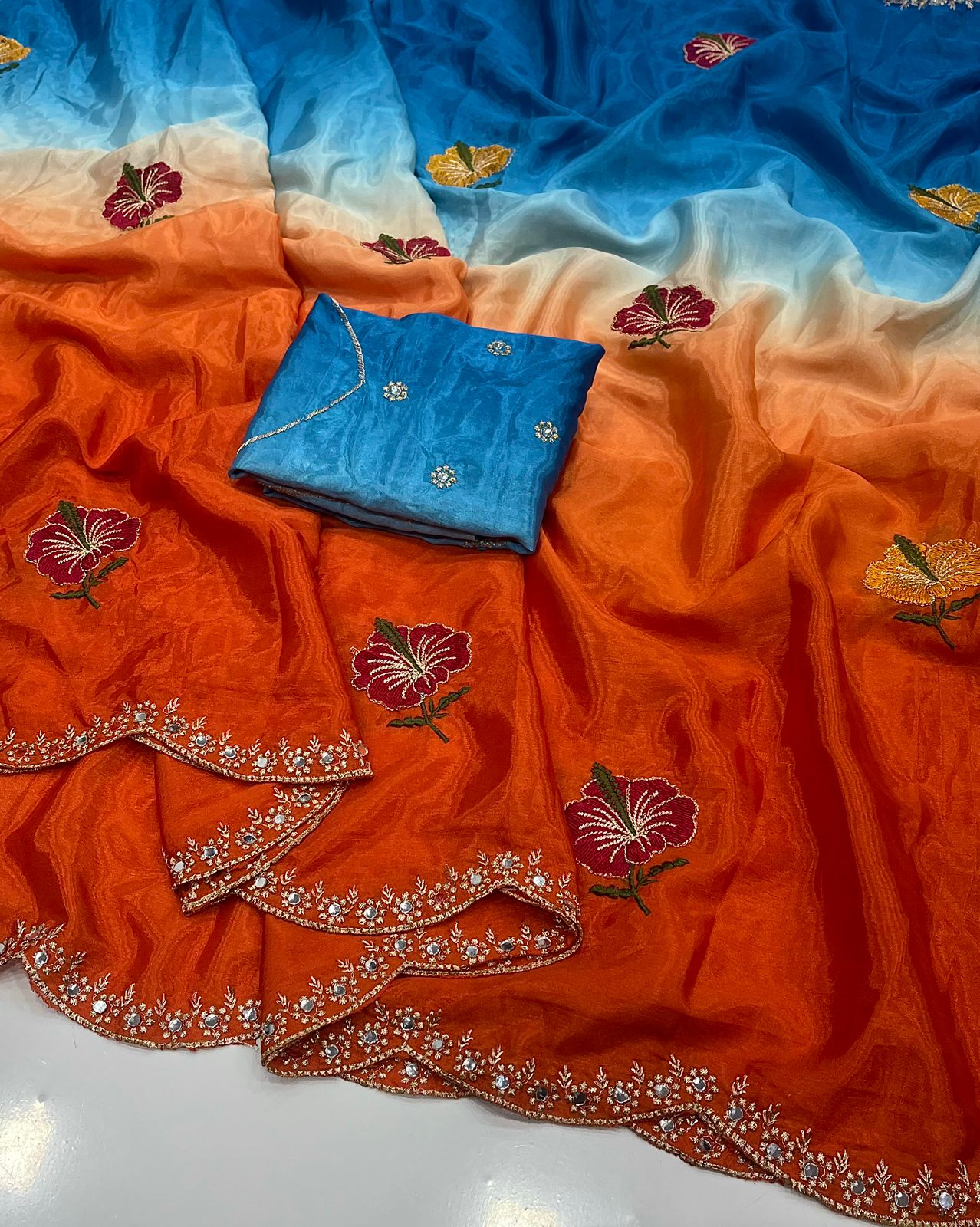 Dual Shade Chinon Silk Saree