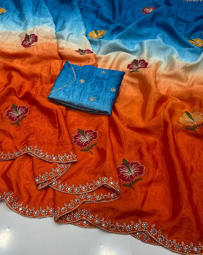 Dual Shade Chinon Silk Saree