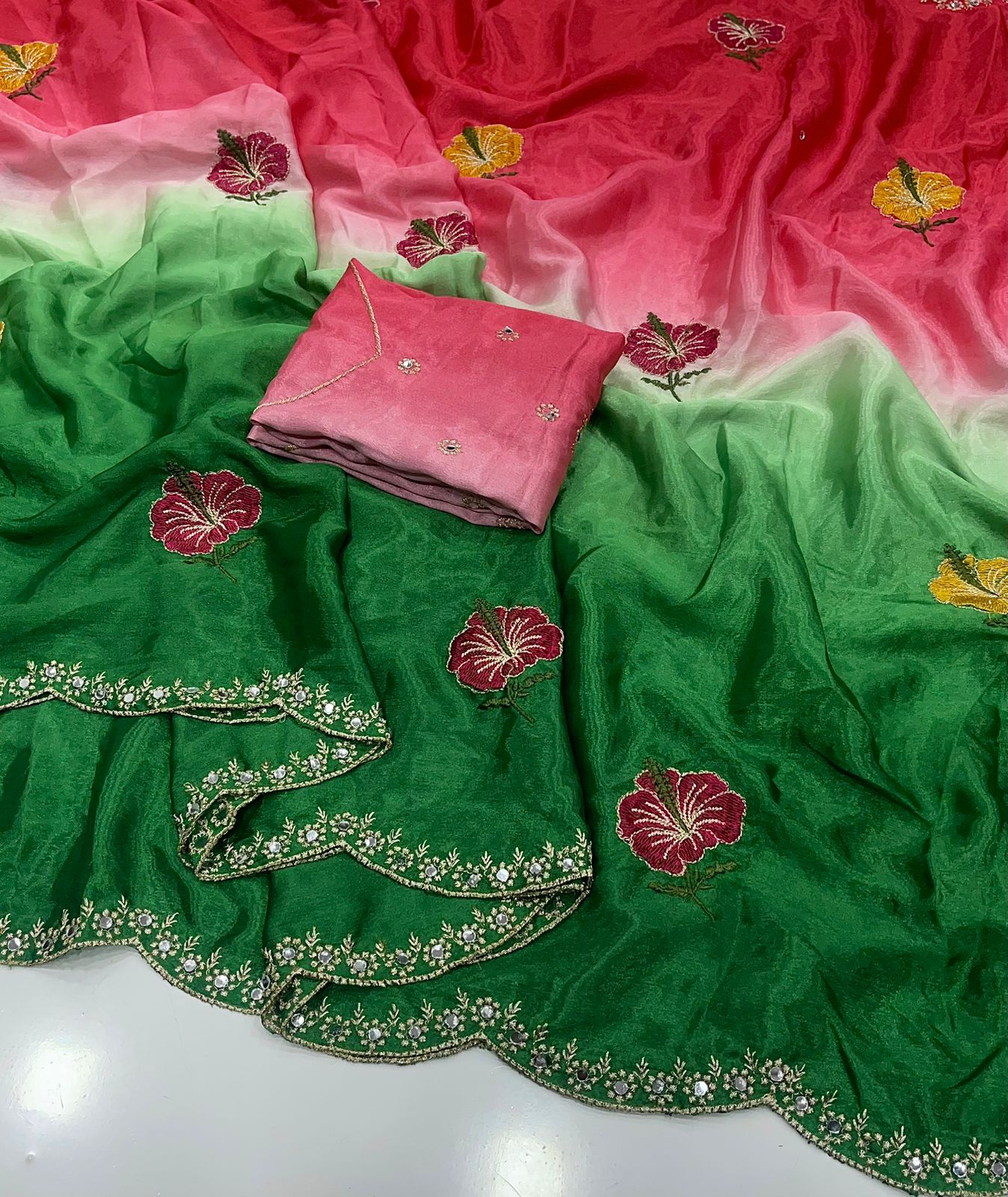 Dual Shade Chinon Silk Saree