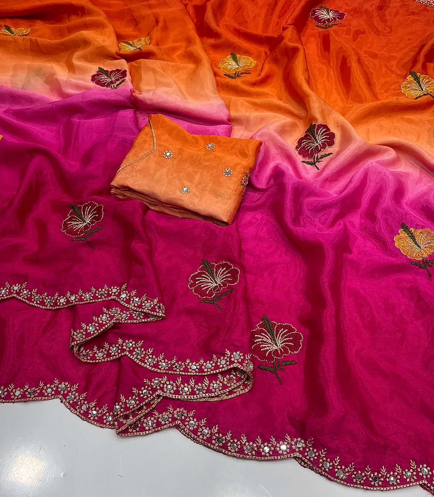 Dual Shade Chinon Silk Saree