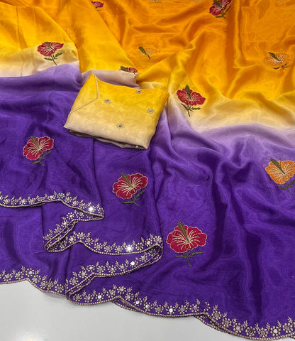 Dual Shade Chinon Silk Saree