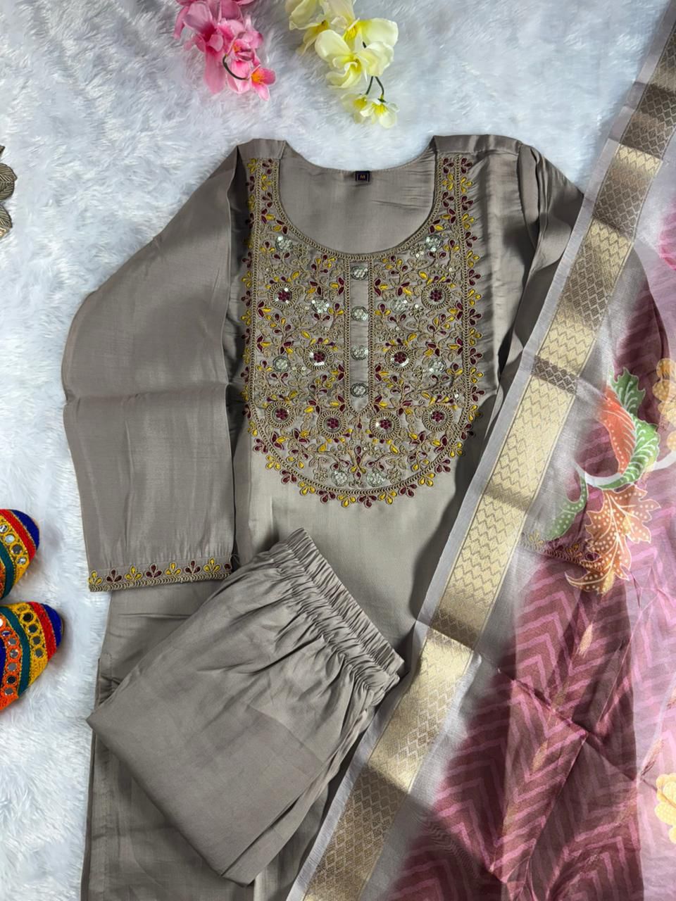 Roman Silk Kurti Pant Dupatta Set