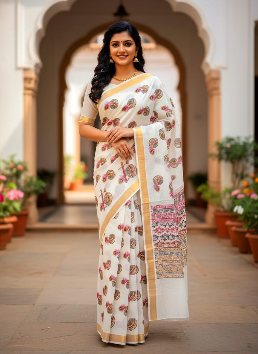 kerala cotton Printed saree