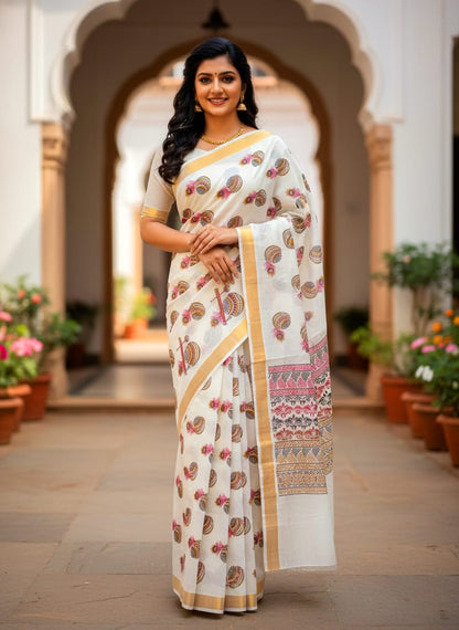 kerala cotton Printed saree