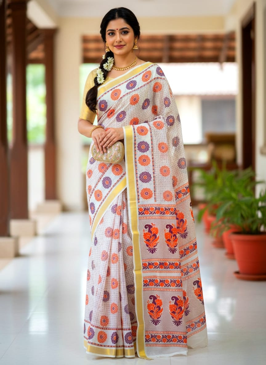 kerala cotton Printed saree