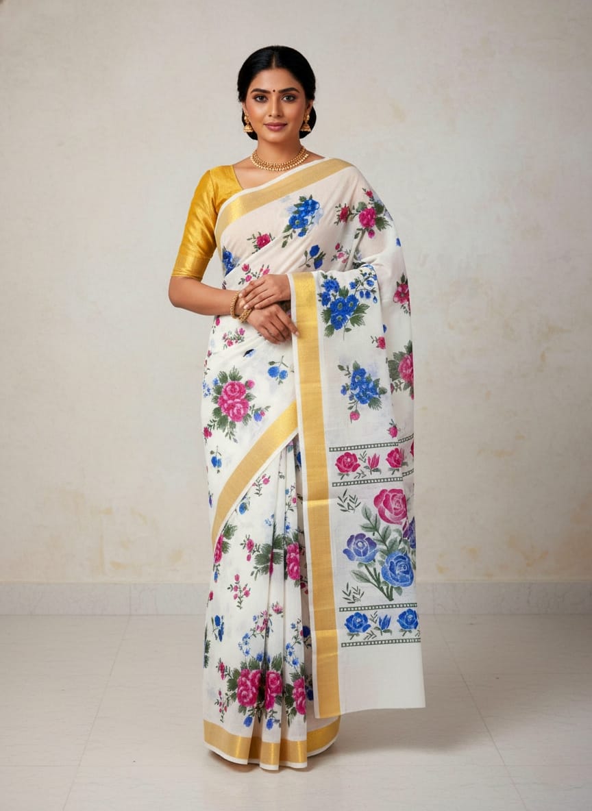 kerala cotton Printed saree