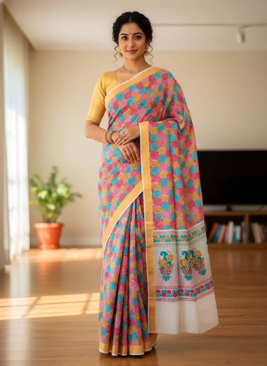kerala cotton Printed saree