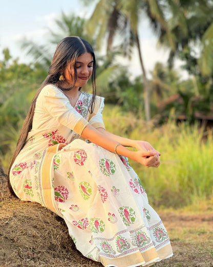 kerala cotton Printed saree