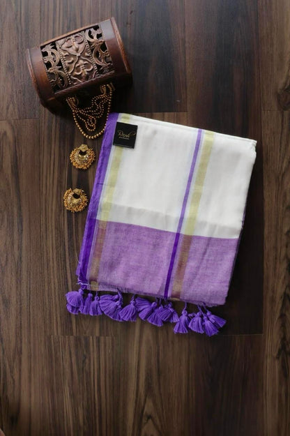 mulmul with jari patta border saree