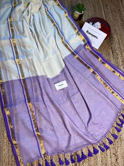 mulmul with jari patta border saree
