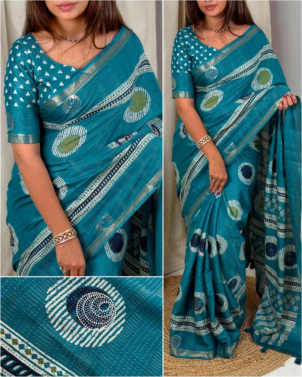Printed sequins saree