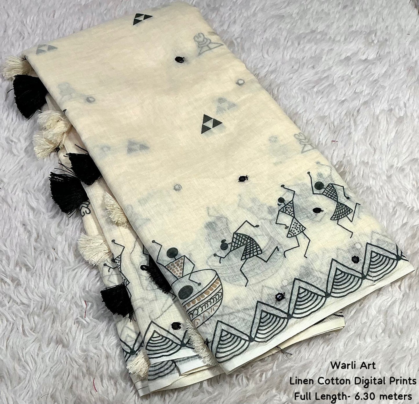 Linen Cotton Warli Printed Saree
