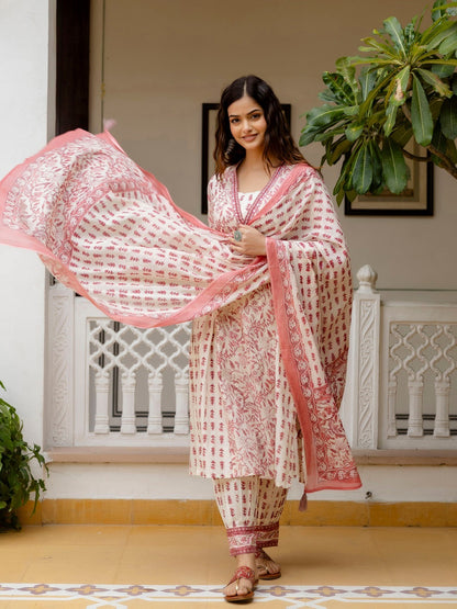 Simple Cotton Printed Kurti Pant Dupatta Set