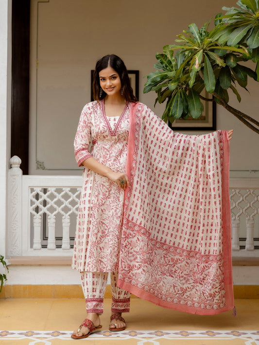 Simple Cotton Printed Kurti Pant Dupatta Set