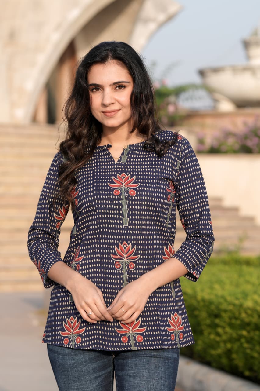 COTTON HAND PRINTED TOP
