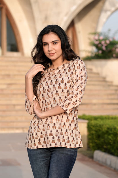 COTTON HAND PRINTED TOP