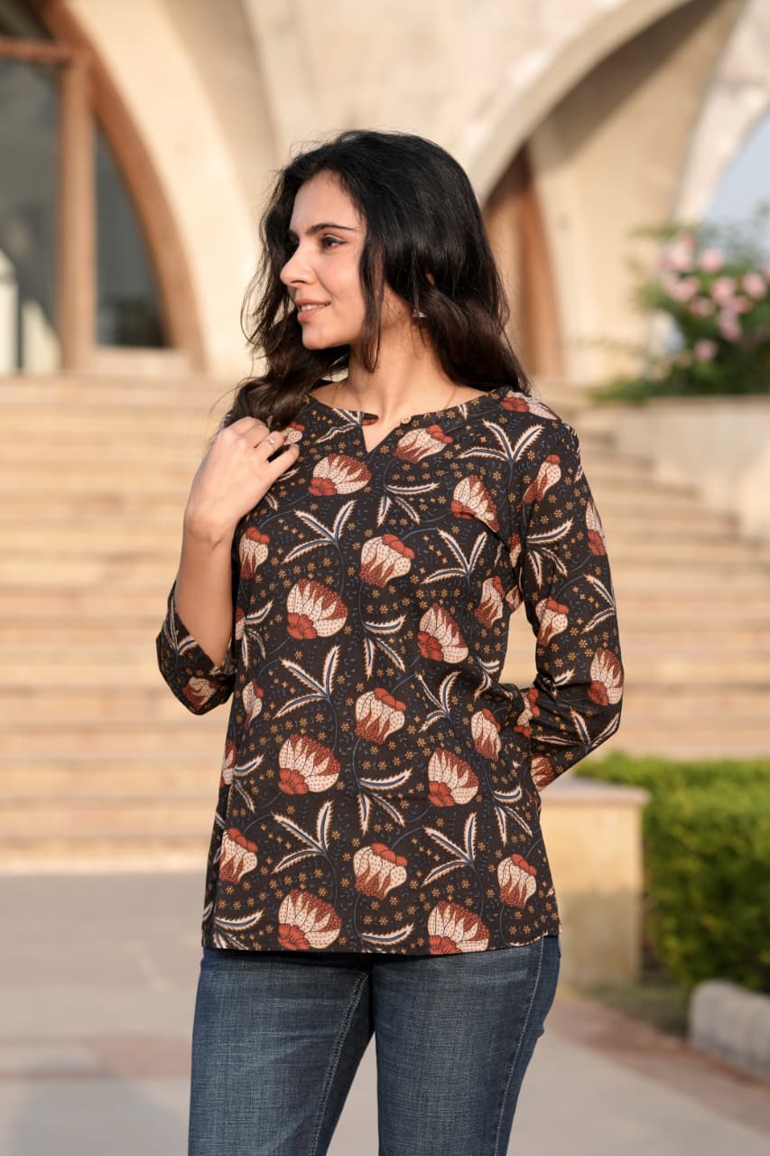COTTON HAND PRINTED TOP