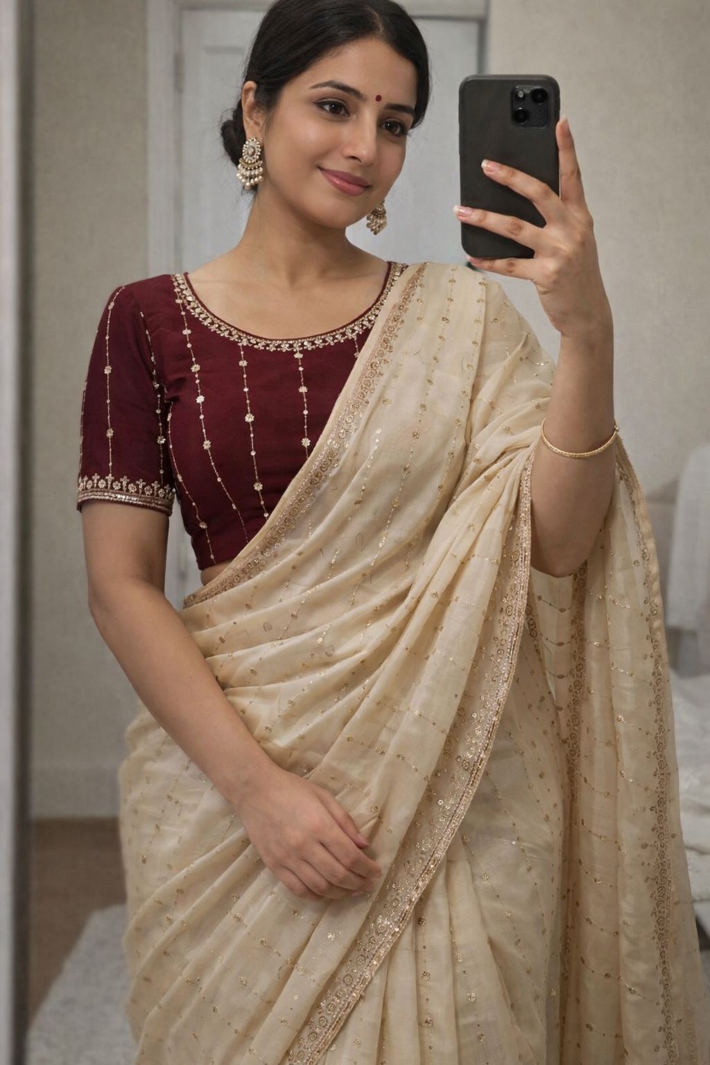 Star Georgette Sequence Embroidery Work Saree