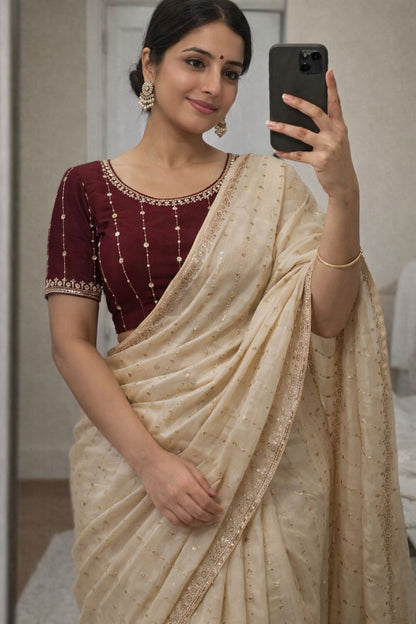 Star Georgette Sequence Embroidery Work Saree