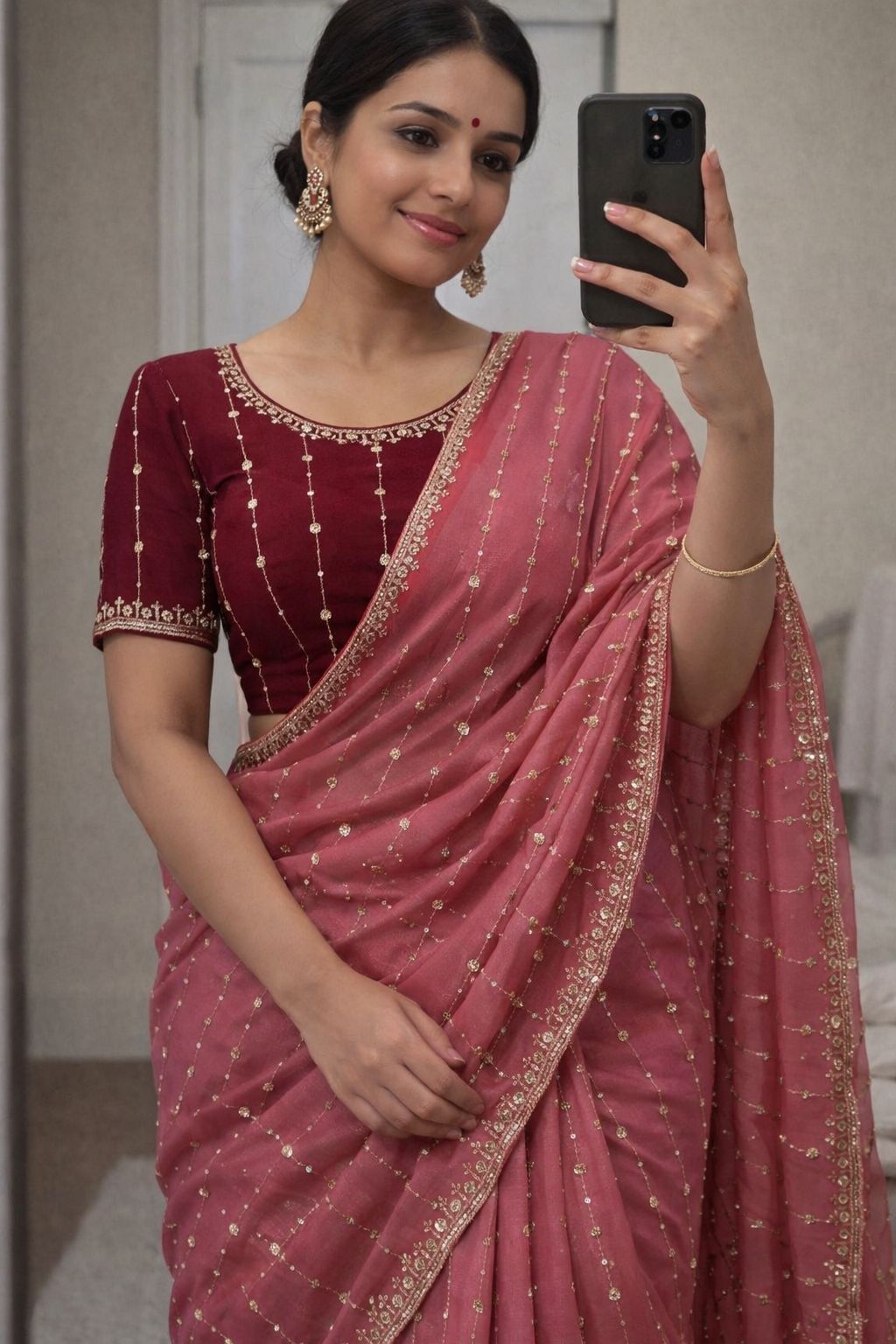 Star Georgette Sequence Embroidery Work Saree