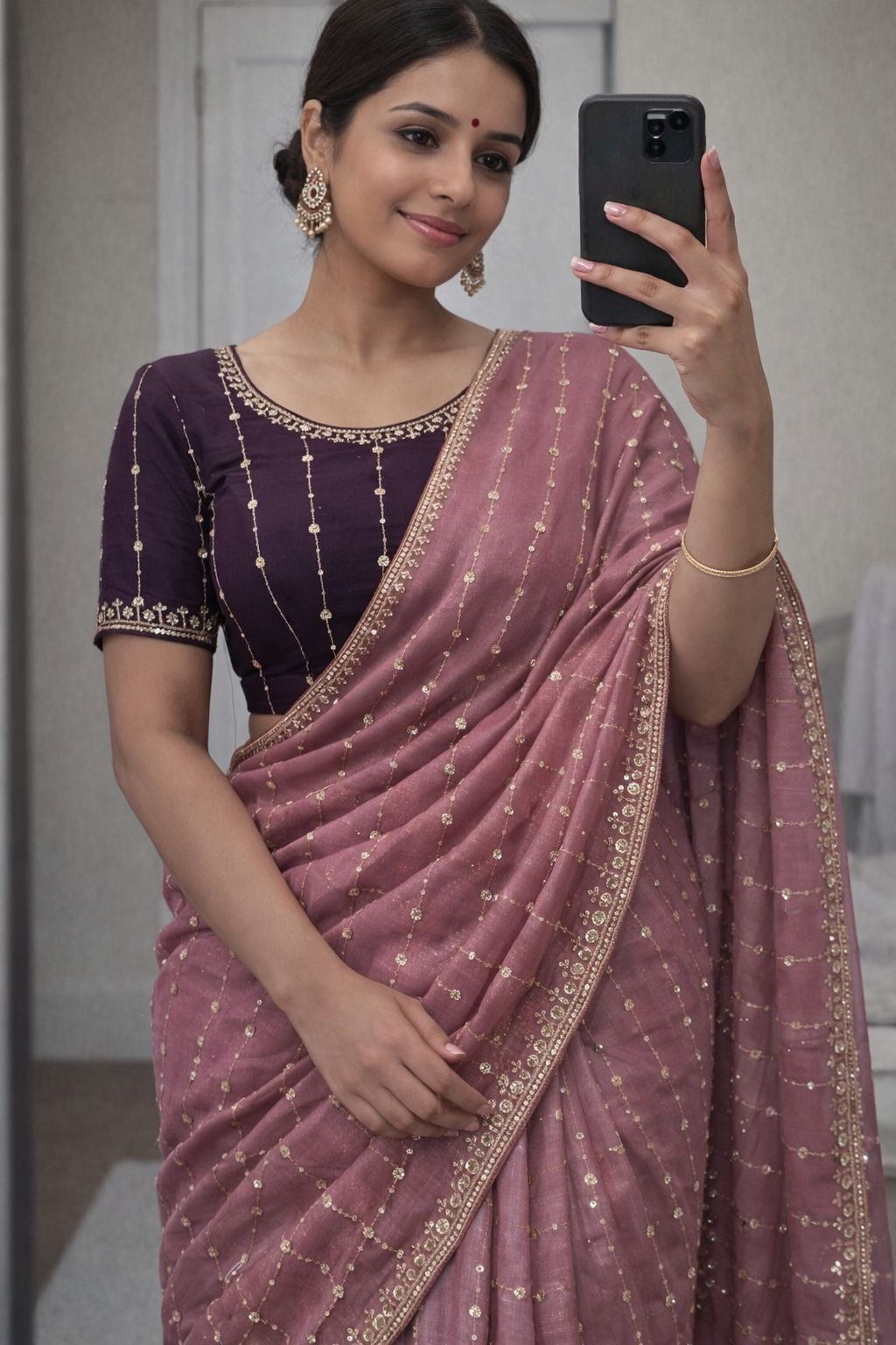Star Georgette Sequence Embroidery Work Saree