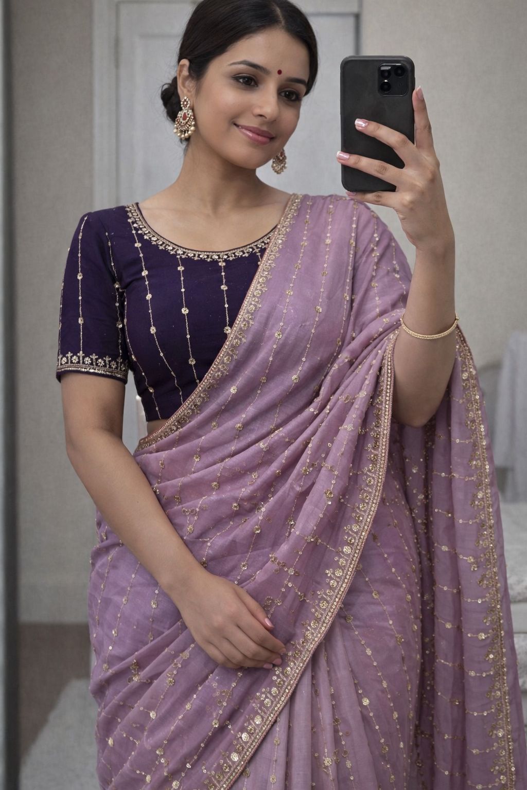 Star Georgette Sequence Embroidery Work Saree
