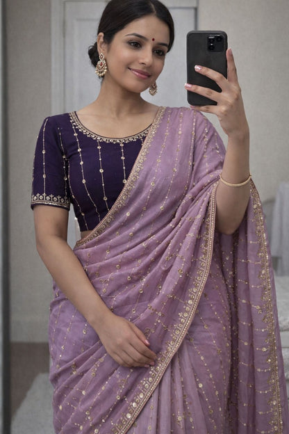 Star Georgette Sequence Embroidery Work Saree