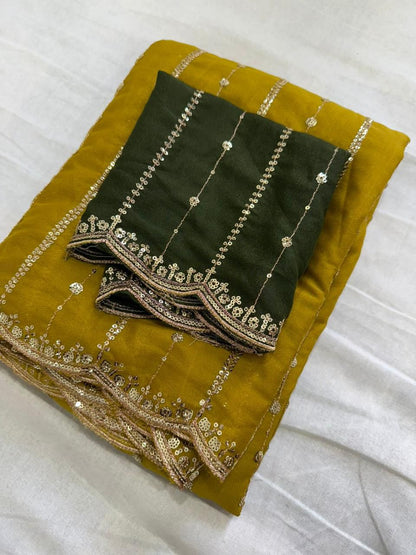 Star Georgette Sequence Embroidery Work Saree