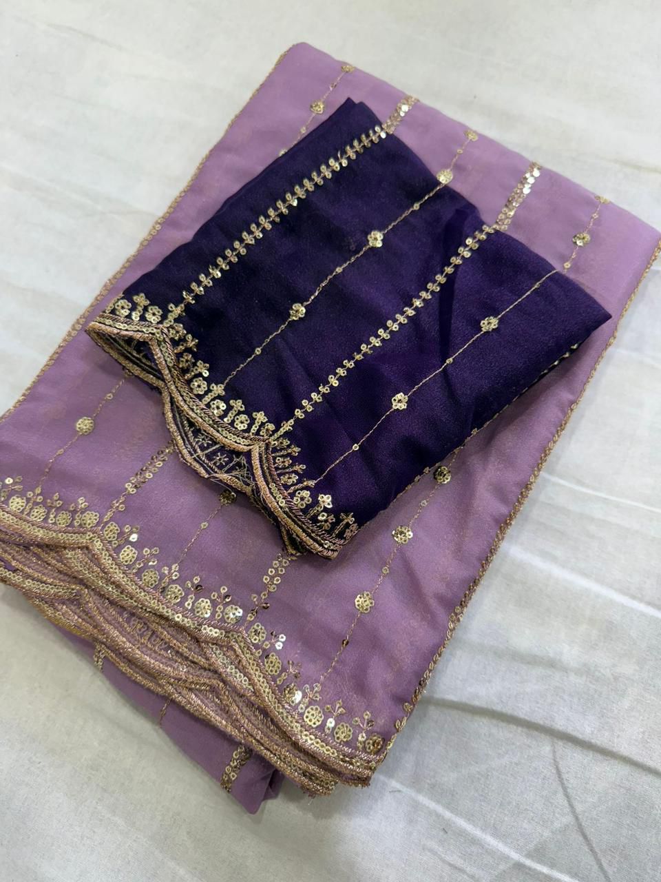 Star Georgette Sequence Embroidery Work Saree