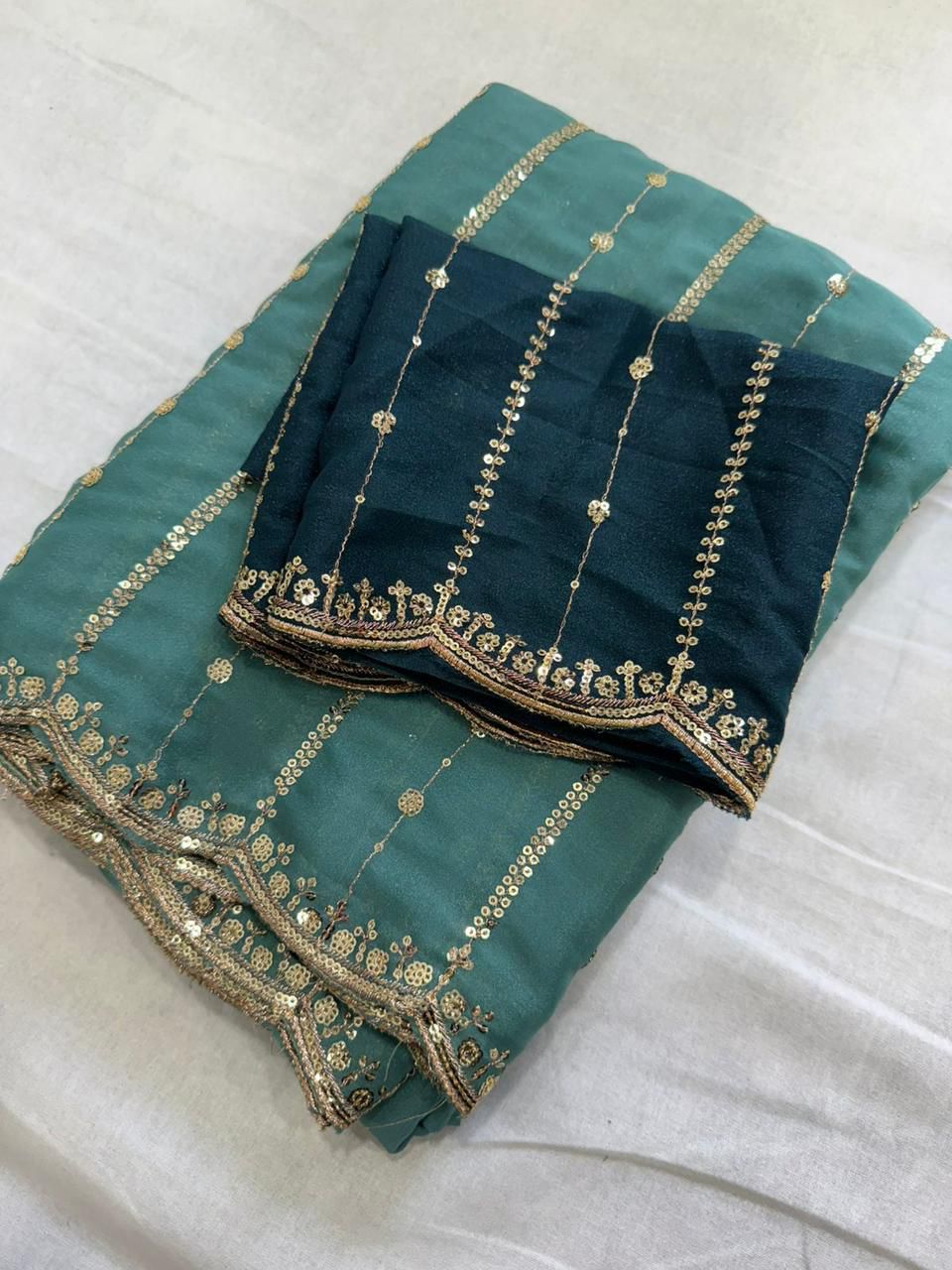 Star Georgette Sequence Embroidery Work Saree