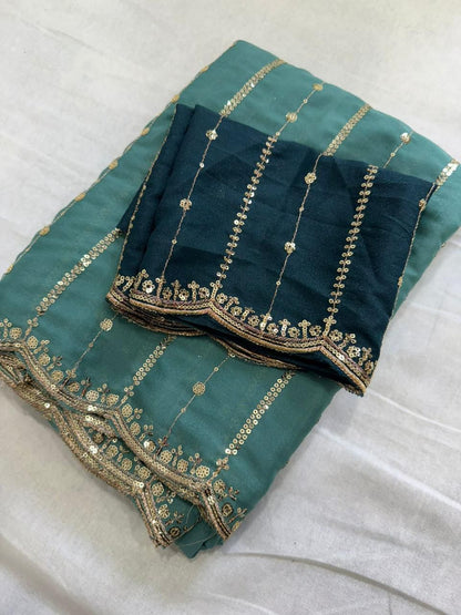 Star Georgette Sequence Embroidery Work Saree