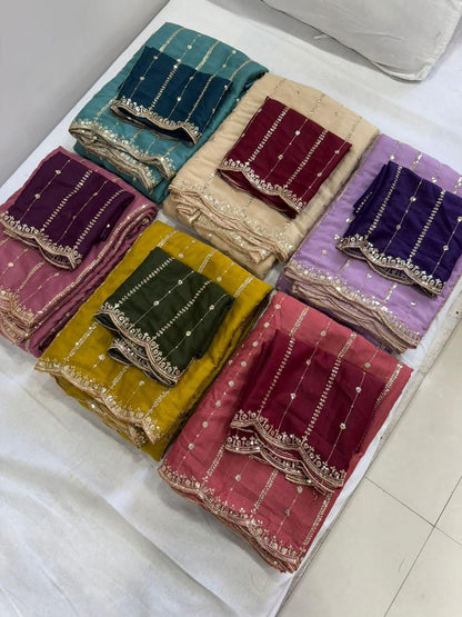 Star Georgette Sequence Embroidery Work Saree