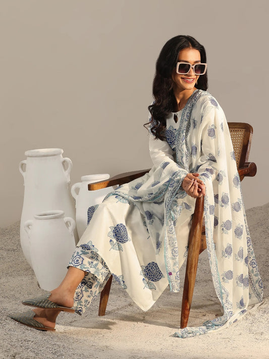 RAYON PRINTED KURTI PANT DUPATTA SET