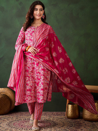HAND WORK COTTON KURTI PANT DUPATTA SET