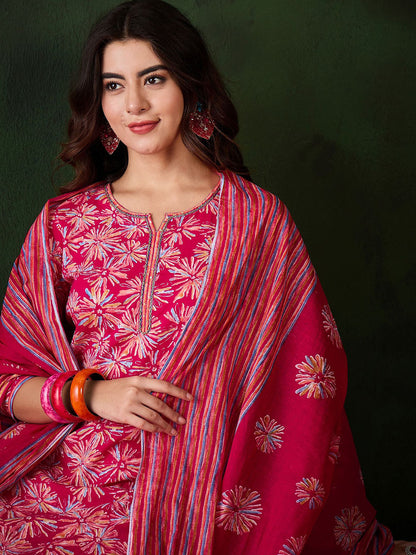 HAND WORK COTTON KURTI PANT DUPATTA SET