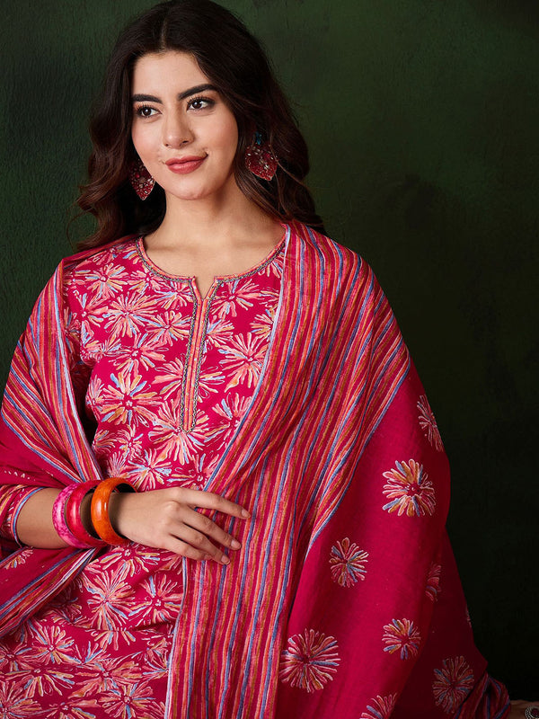HAND WORK COTTON KURTI PANT DUPATTA SET